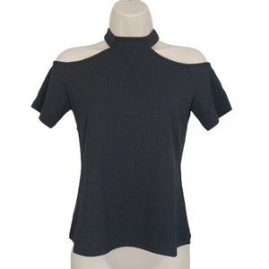 NWT SHEIN Women's Cold Shoulder Rib-knit Top Halter Black Color Size S (4)